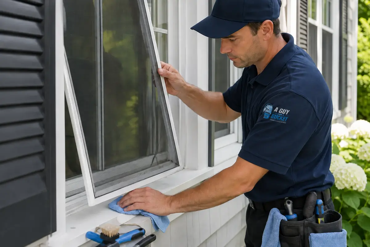 Window screen, track, and sill cleaning
