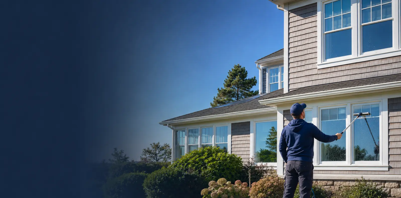 Traditional pole window cleaning at a residential property